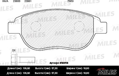 Miles E100115 - Тормозные колодки, дисковые, комплект avtokuzovplus.com.ua