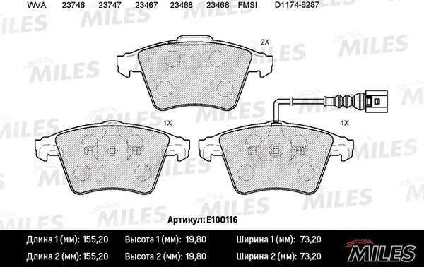 Miles E100116 - Тормозные колодки, дисковые, комплект avtokuzovplus.com.ua