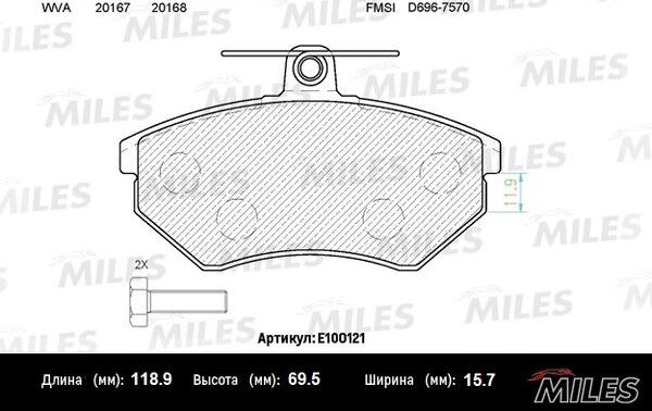 Miles E100121 - Гальмівні колодки, дискові гальма autocars.com.ua