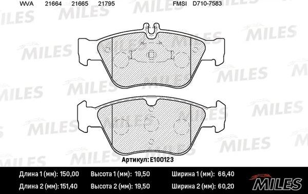 Miles E100123 - Гальмівні колодки, дискові гальма autocars.com.ua