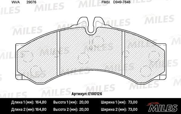 Miles E100126 - Гальмівні колодки, дискові гальма autocars.com.ua