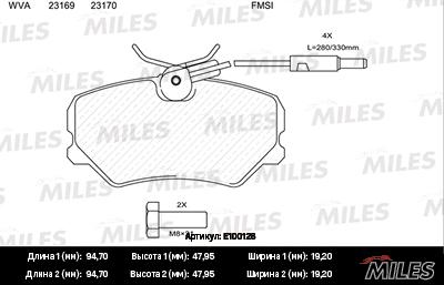 Miles E100128 - Гальмівні колодки, дискові гальма autocars.com.ua