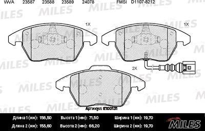 Miles E100131 - Тормозные колодки, дисковые, комплект avtokuzovplus.com.ua