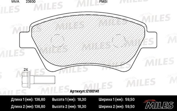 Miles E100141 - Гальмівні колодки, дискові гальма autocars.com.ua