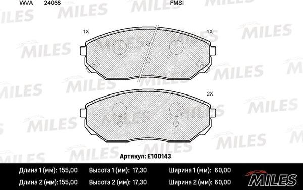 Miles E100143 - Тормозные колодки, дисковые, комплект avtokuzovplus.com.ua