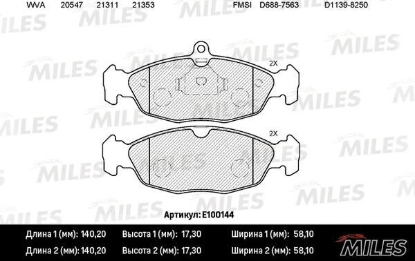 Miles E100144 - Гальмівні колодки, дискові гальма autocars.com.ua