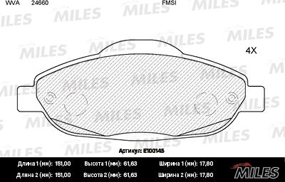 Miles E100145 - Гальмівні колодки, дискові гальма autocars.com.ua