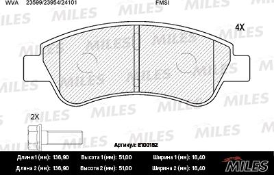 Miles E100152 - Гальмівні колодки, дискові гальма autocars.com.ua