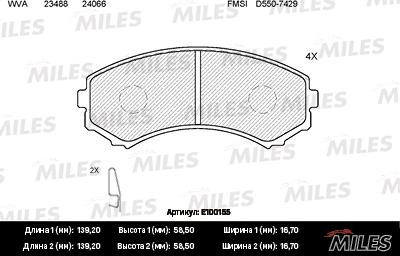 Miles E100155 - Гальмівні колодки, дискові гальма autocars.com.ua