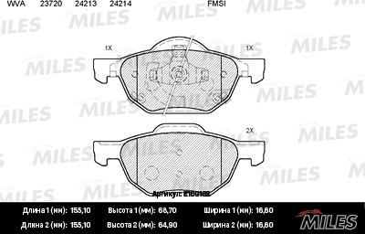 Miles E100162 - Тормозные колодки, дисковые, комплект avtokuzovplus.com.ua