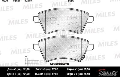 Miles E100163 - Гальмівні колодки, дискові гальма autocars.com.ua