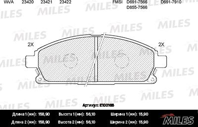 Miles E100166 - Тормозные колодки, дисковые, комплект avtokuzovplus.com.ua