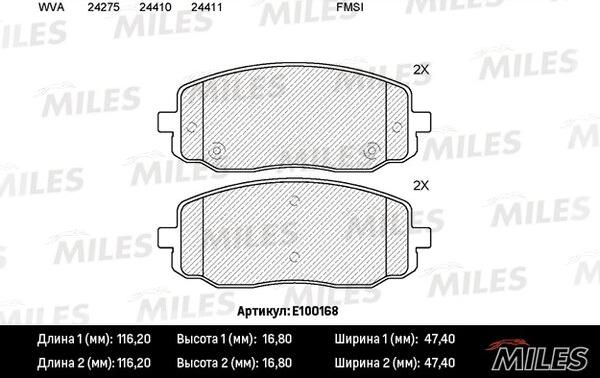 Miles E100168 - Тормозные колодки, дисковые, комплект avtokuzovplus.com.ua