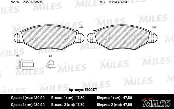 Miles E100171 - Тормозные колодки, дисковые, комплект avtokuzovplus.com.ua