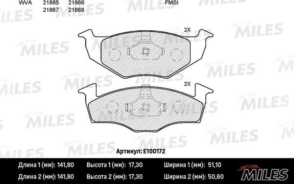 Miles E100172 - Тормозные колодки, дисковые, комплект avtokuzovplus.com.ua