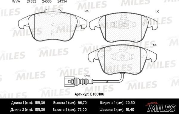 Miles E100186 - Гальмівні колодки, дискові гальма autocars.com.ua