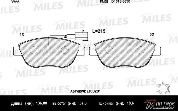 Miles E100201 - Тормозные колодки, дисковые, комплект avtokuzovplus.com.ua