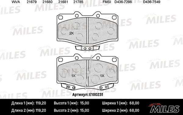 Miles E100231 - Тормозные колодки, дисковые, комплект avtokuzovplus.com.ua