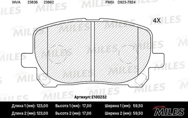 Miles E100232 - Тормозные колодки, дисковые, комплект avtokuzovplus.com.ua