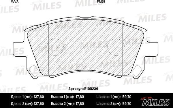 Miles E100239 - Тормозные колодки, дисковые, комплект avtokuzovplus.com.ua