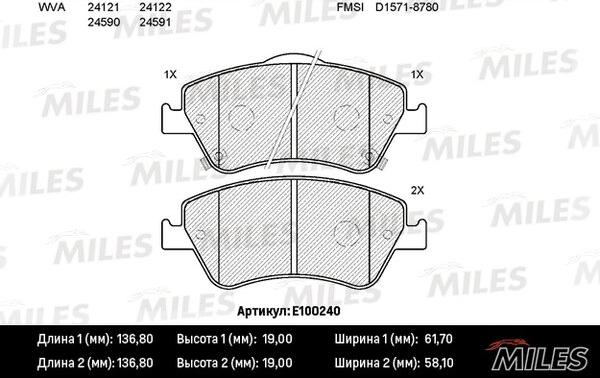 Miles E100240 - Гальмівні колодки, дискові гальма autocars.com.ua