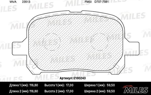 Miles E100243 - Гальмівні колодки, дискові гальма autocars.com.ua