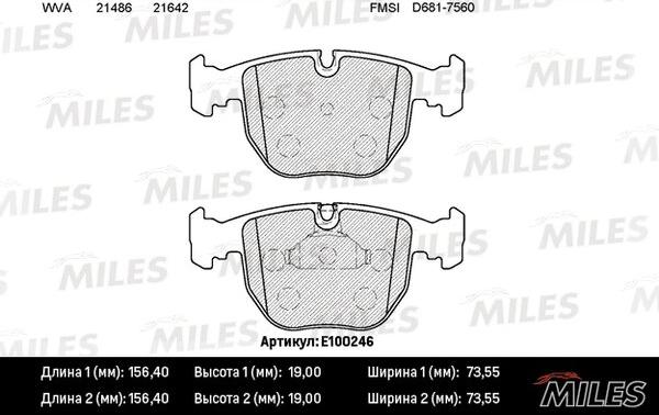 Miles E100246 - Гальмівні колодки, дискові гальма autocars.com.ua