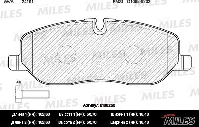 Miles E100255 - Гальмівні колодки, дискові гальма autocars.com.ua