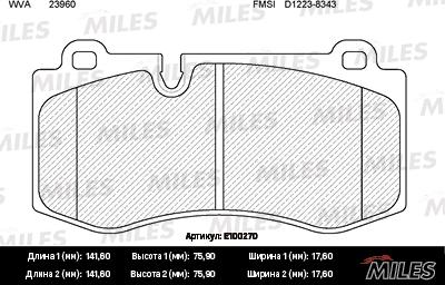 Miles E100270 - Тормозные колодки, дисковые, комплект avtokuzovplus.com.ua