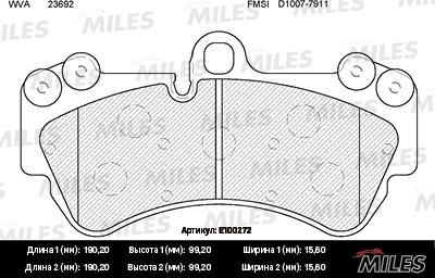 Miles E100272 - Тормозные колодки, дисковые, комплект avtokuzovplus.com.ua