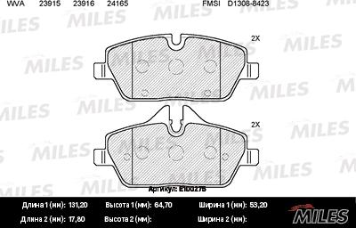 Miles E100275 - Тормозные колодки, дисковые, комплект avtokuzovplus.com.ua