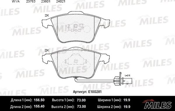 Miles E100281 - Тормозные колодки, дисковые, комплект avtokuzovplus.com.ua