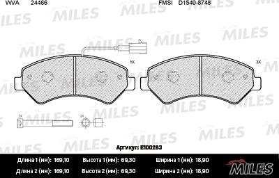 Miles E100283 - Гальмівні колодки, дискові гальма autocars.com.ua