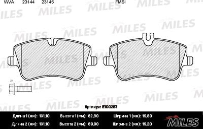 Miles E100287 - Тормозные колодки, дисковые, комплект avtokuzovplus.com.ua