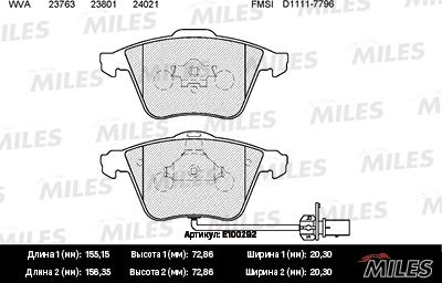 Miles E100292 - Тормозные колодки, дисковые, комплект avtokuzovplus.com.ua