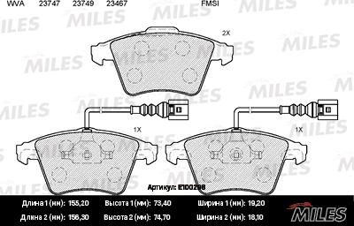 Miles E100298 - Тормозные колодки, дисковые, комплект avtokuzovplus.com.ua