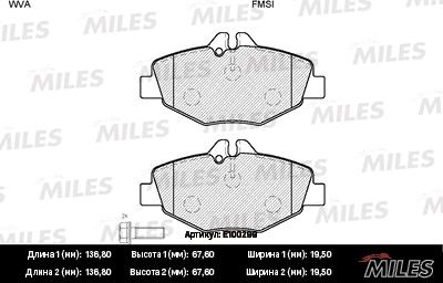 Miles E100299 - Тормозные колодки, дисковые, комплект avtokuzovplus.com.ua