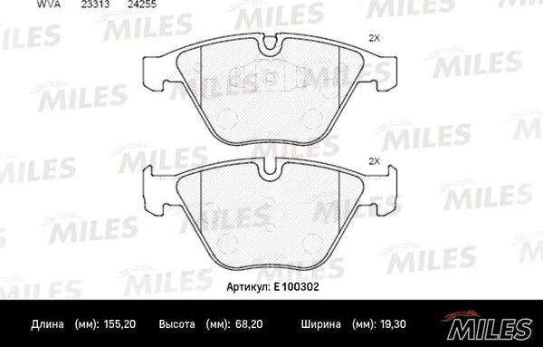Miles E100302 - Тормозные колодки, дисковые, комплект avtokuzovplus.com.ua