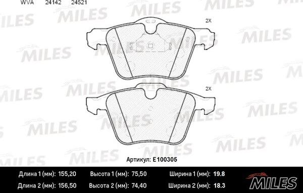 Miles E100305 - Тормозные колодки, дисковые, комплект avtokuzovplus.com.ua