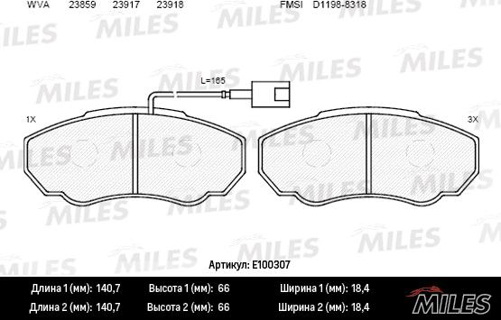 Miles E100307 - Гальмівні колодки, дискові гальма autocars.com.ua