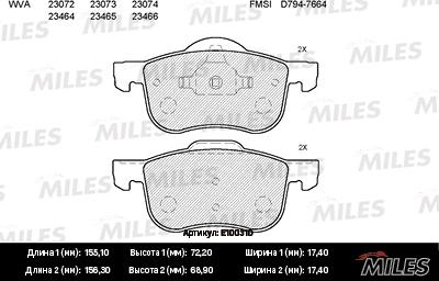 Miles E100310 - Тормозные колодки, дисковые, комплект avtokuzovplus.com.ua