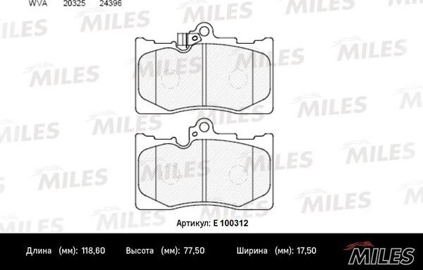 Miles E100312 - Гальмівні колодки, дискові гальма autocars.com.ua