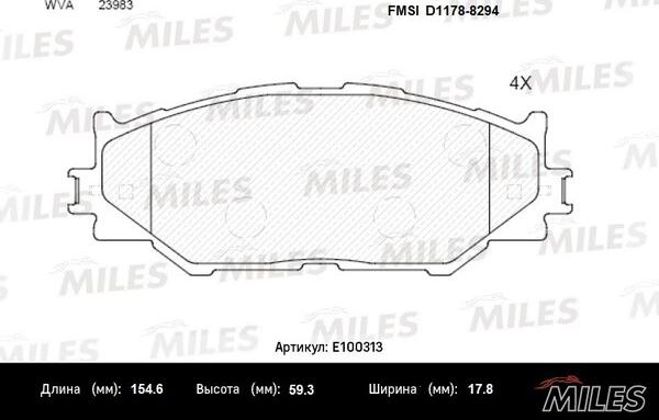 Miles E100313 - Гальмівні колодки, дискові гальма autocars.com.ua