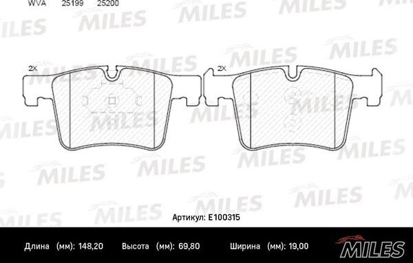 Miles E100315 - Гальмівні колодки, дискові гальма autocars.com.ua