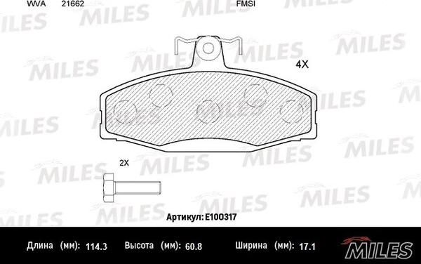 Miles E100317 - Тормозные колодки, дисковые, комплект avtokuzovplus.com.ua