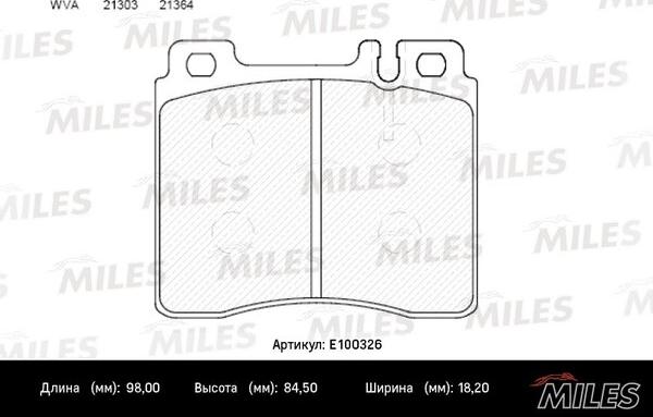 Miles E100326 - Гальмівні колодки, дискові гальма autocars.com.ua