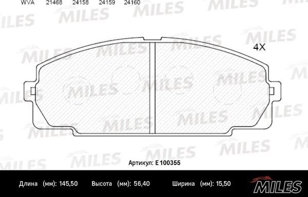 Miles E100355 - Тормозные колодки, дисковые, комплект avtokuzovplus.com.ua