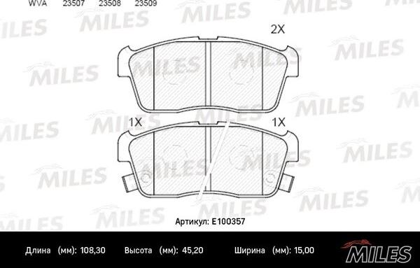 Miles E100357 - Гальмівні колодки, дискові гальма autocars.com.ua