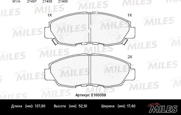 Miles E100359 - Гальмівні колодки, дискові гальма autocars.com.ua