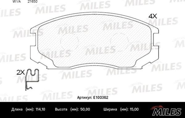 Miles E100362 - Гальмівні колодки, дискові гальма autocars.com.ua